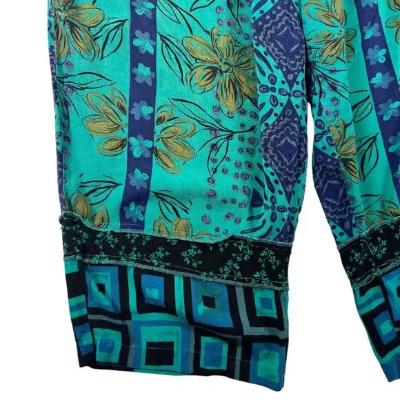 Vintage Plus Size 2 Piece Set 22W 24W Teal Patchwork Rayon Pants Shirt Outfit - Picture 14 of 16